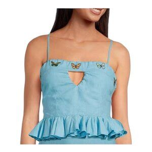 Fanm Mon XL Marion Front Keyhole Embroidered Butterfly Sleeveless Peplum Top NWT